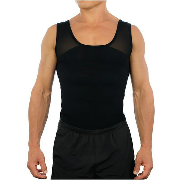 Mens Body Shaper Stomach Compression Shirt Undershirt Shapewear Gynecomastia Tummy Control Workout Tank Tops,Black,L