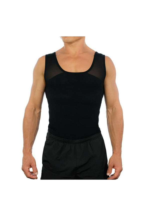 Mens Body Shaper Stomach Compression Shirt Undershirt Shapewear Gynecomastia Tummy Control Workout Tank Tops,Black,XL