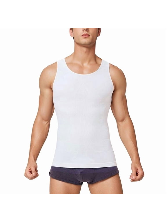 Mens Body Shaper Vest Seamless Nylon Compression Tank Top Slim Fit Undershirt for Workout Daily Innerwear Layering