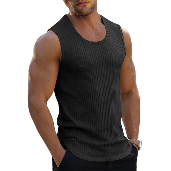 Mens Bodybuilding Tank Tops Ribbed Knit Sleeveless Gym Shirts, Workout Muscle Slim Fit Tees Dark Gray 2XL