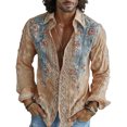 thumbnail image 1 of Mens Boho Hawaiian Hippie Patterned Shirt Retro Casual Button Down Top Vacation Holiday Resort Outfit Blouse, 1 of 5