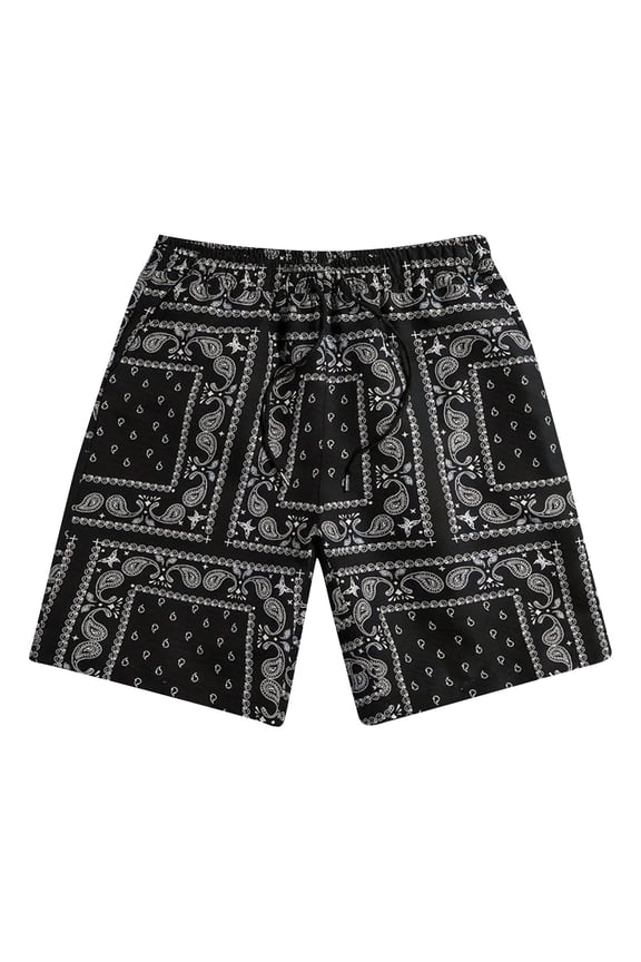 Mens Boho Paisley Print Shorts High Waisted Drawstring Summer Beach Shorts With Pockets Youth Cool Bandana Short Mens Shorts Athletic with Pockets