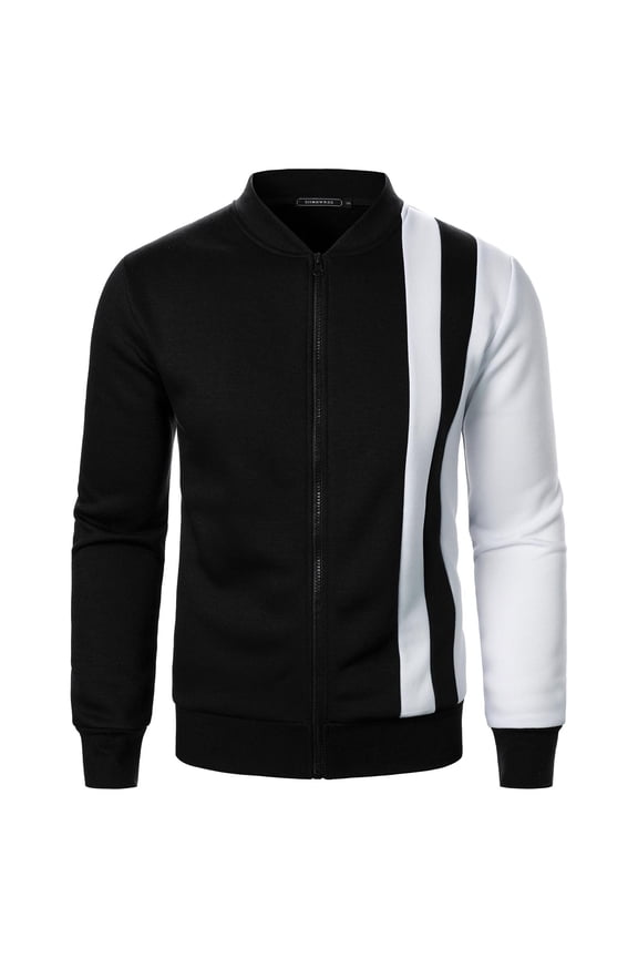Mens Bomber Jacket Fashion Color Block Sweatshirts Baseball Jackets Full Zip Stand Collar Coat Lightweight Coats Long Sleeve Tops Sportwear Casual Outerwear with Pockets