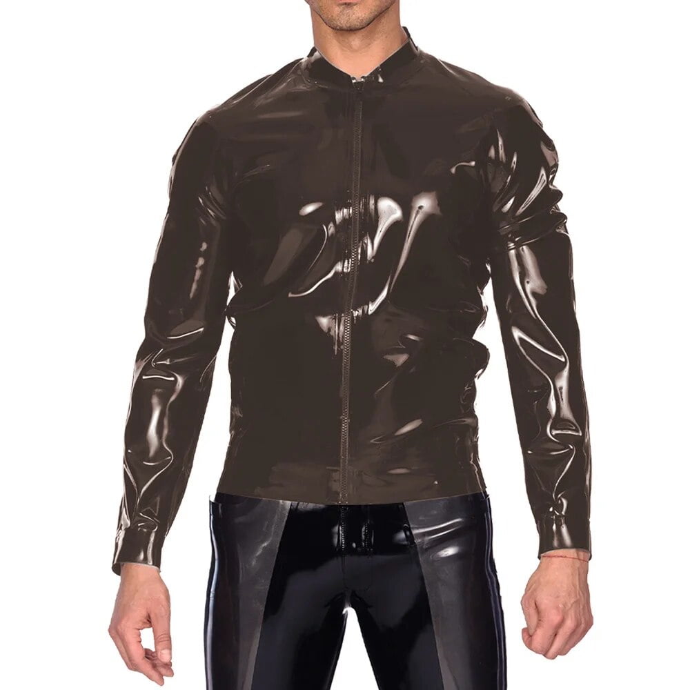 Mens Bomber Jacket Glossy PVC Leather High Street Solid Color Coat