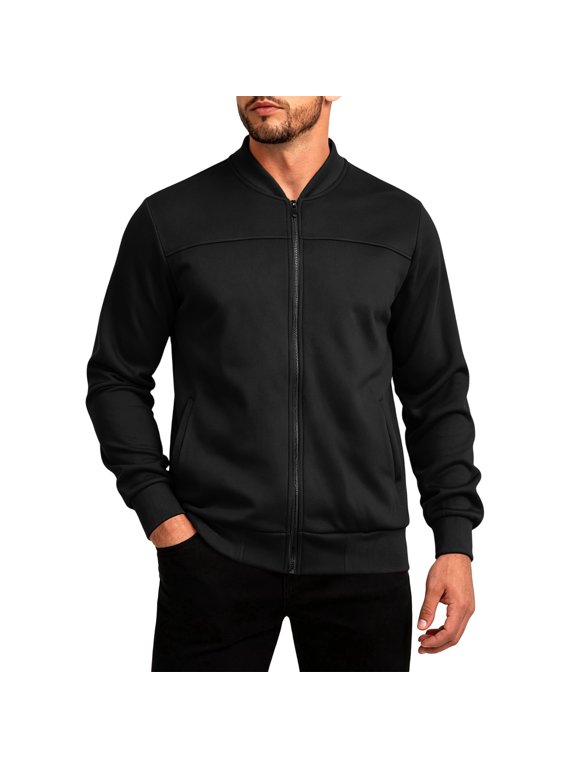 Mens Bomber Jacket Lightweight Casual Full Zip Up Long Sleeve Windbreaker Spring Fall Varsity Coat Jackets with Pockets