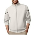 thumbnail image 1 of Mens Bomber Jacket Sevevn Men's Long Sleeved Jacket Solid Color Stand Up Collar Zipper Cardigan Sweatshirt, 1 of 8