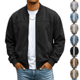 thumbnail image 1 of Mens Bomber Jacket Suede Faux Leather Zip Up Jackets With Pockets Long Sleeve Outerwear Ribbed Stand Collar Varsity Jackets Fall Winter Clothes Travel Business Casual Clothes, 1 of 7