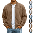 thumbnail image 1 of Mens Bomber Jacket Suede Faux Leather Zip Up Jackets With Pockets Long Sleeve Outerwear Ribbed Stand Collar Varsity Jackets Fall Winter Clothes Travel Business Casual Clothes, 1 of 7