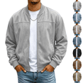 thumbnail image 1 of Mens Bomber Jacket Suede Faux Leather Zip Up Jackets With Pockets Long Sleeve Outerwear Ribbed Stand Collar Varsity Jackets Fall Winter Clothes Travel Business Casual Clothes, 1 of 7
