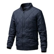 Mens Bomber Jackets Quilted Lined Fall Winter Rib Varsity Lightweight Windproof Coat Padded Jacket Outwear Big and Tall Size M-3XL Dark Blue