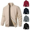thumbnail image 1 of Mens Bomber Jackets Winter Coat for Men Men's Solid Color Zipper Cardigan Long Sleeved Stand Up Collar Jacket Top, S-3XL, 1 of 5