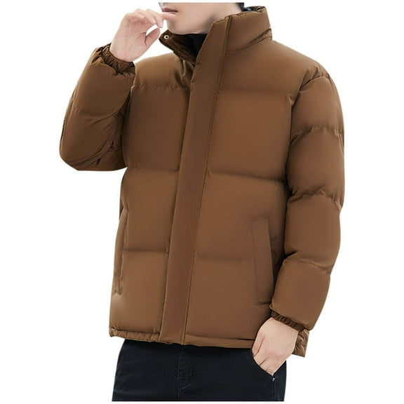 Mens Bomber Jackets Winter Warm Stand Collar Puffer Coat Thicken Long Sleeve Padded Bubble Down Varsity Jacket With Pockets