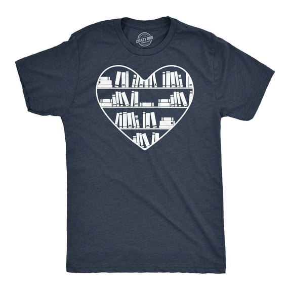 Mens Bookshelf Heart Funny T Shirt Reading Graphic Tee for Men Graphic Tees