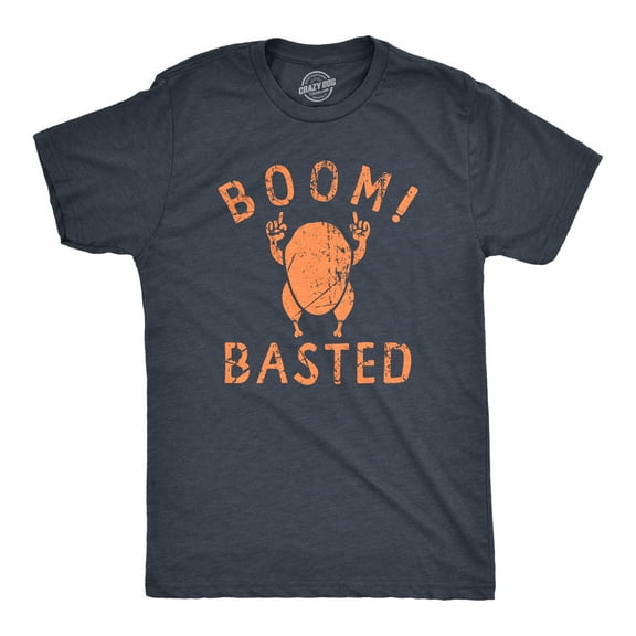 Mens Boom Basted T Shirt Funny Thanksgiving Roasted Turkey Dinner Tee for Guys Graphic Tees