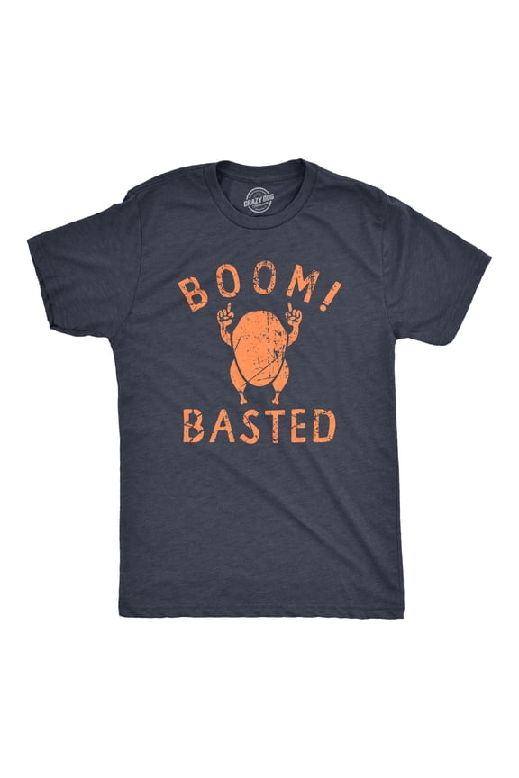 Mens Boom Basted T Shirt Funny Thanksgiving Roasted Turkey Dinner Tee for Guys Graphic Tees