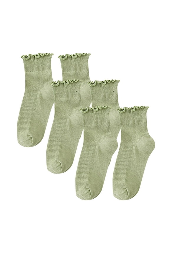 Mens Boot Socks 3 Pairs Ruffle Crew Socks Womens Ribbed Casual Cotton Socks Green One Size