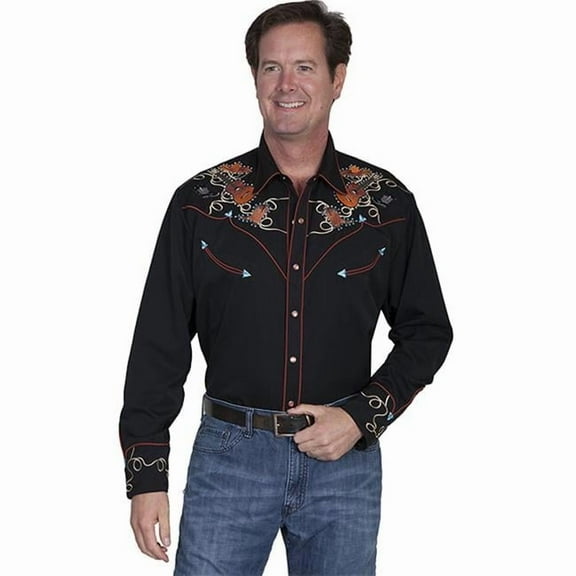 Mens Boots Hats And Guitars Retro Western Shirt, Black - Medium