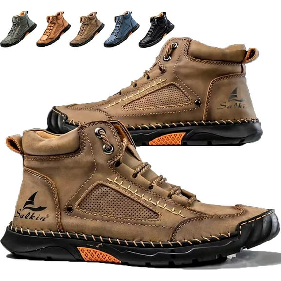 Mens Boots, Saw Behind Men's Comfortable Handmade Leather Boots–Waterproof, Foot Arch Pad, Spacious Toe Box