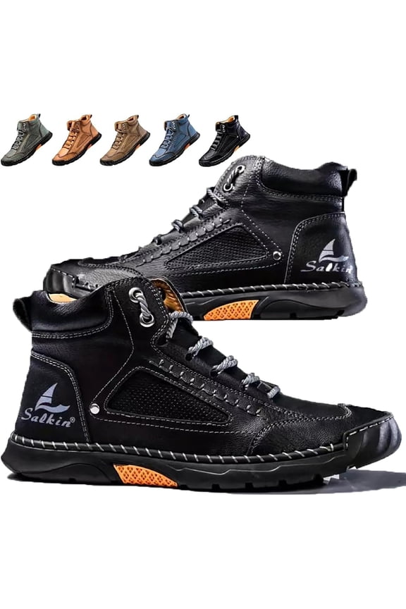 Mens Boots, Saw Behind Men's Comfortable Handmade Leather Boots–Waterproof, Foot Arch Pad, Spacious Toe Box