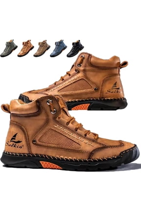 Mens Boots, Saw Behind Men's Comfortable Handmade Leather Boots–Waterproof, Foot Arch Pad, Spacious Toe Box