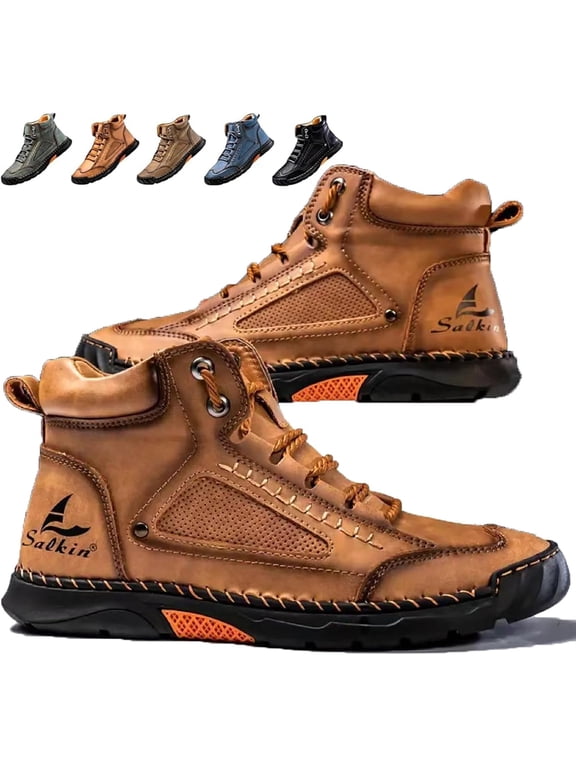 Mens Boots, Saw Behind Men's Comfortable Handmade Leather Boots–Waterproof, Foot Arch Pad, Spacious Toe Box