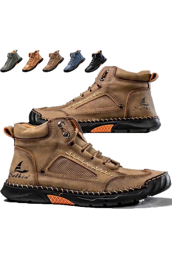 Mens Boots, Saw Behind Men's Comfortable Handmade Leather Boots–Waterproof, Foot Arch Pad, Spacious Toe Box