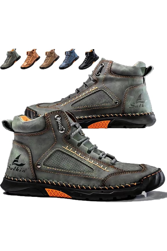 Mens Boots, Saw Behind Men's Comfortable Handmade Leather Boots–Waterproof, Foot Arch Pad, Spacious Toe Box