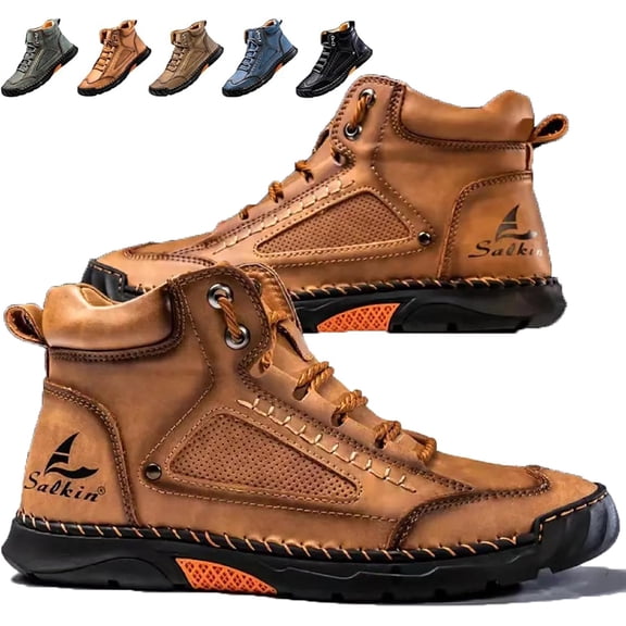 Mens Boots, Saw Behind Men's Comfortable Handmade Leather Boots–Waterproof, Foot Arch Pad, Spacious Toe Box