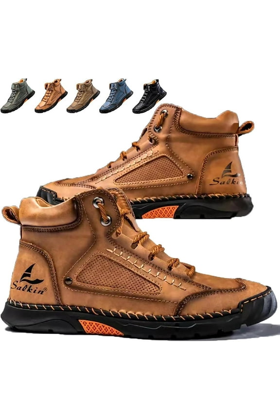 Mens Boots, Saw Behind Men's Comfortable Handmade Leather Boots–Waterproof, Foot Arch Pad, Spacious Toe Box