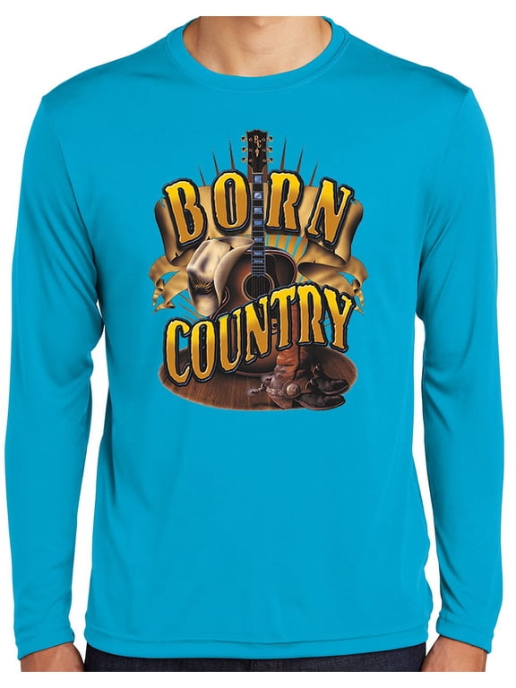 Mens Born Country Guitar & Boots Moisture-Wicking Long Sleeve T-shirt, 3XL Atomic Blue