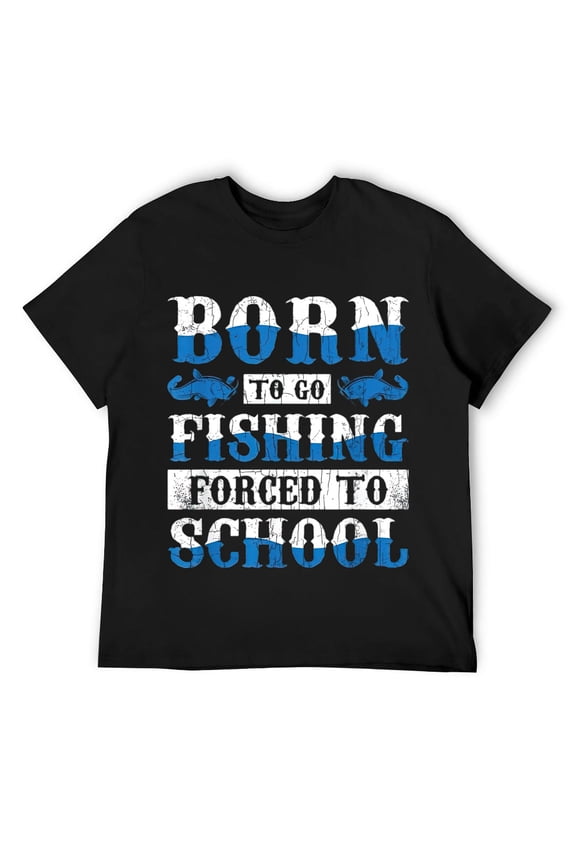 Mens Born To Go Fishing Funny Catfish Catfishing Graphic T-Shirt Black