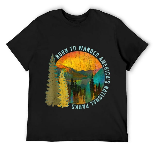 Mens Born to Wander Americas National Parks Vintage T-Shirt Black ...
