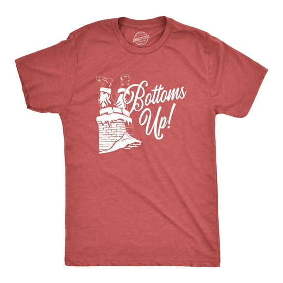Mens Bottoms Up T Shirt Funny Christmas Santa Claus Chimney Graphic Novelty Tee Graphic Tees