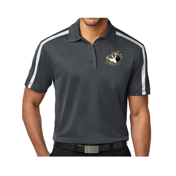 Mens Bowling Pins Crashing Premium Polo Shirt - Steel Grey/White, XL