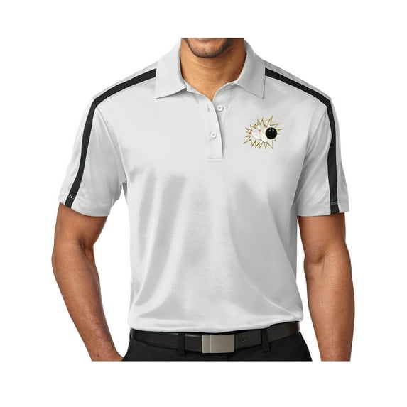 Mens Bowling Pins Crashing Premium Polo Shirt - White/Black, 4XL