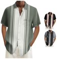 thumbnail image 1 of Mens Bowling Shirts 1950s Casual Short Sleeve Button Up Contrast Shirt Summer Color Block Cuban Shirts White L, 1 of 4