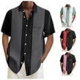 thumbnail image 1 of Mens Bowling Shirts 1950s Casual Short Sleeve Button Up Contrast Summer Color Block Cuban Printed Gray L, 1 of 4