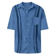 Mens Bowling Shirts Hawaiian Shirt Big and Tall Retro Button Up Vintage Guayabera Camp Shirt Blue XL