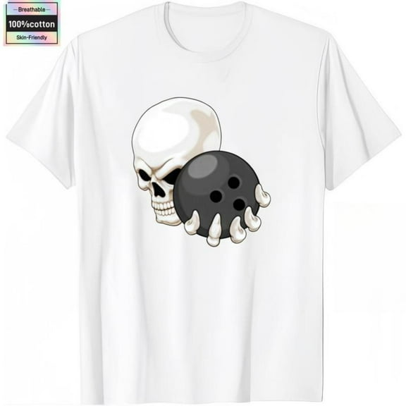 Mens Bowling Skull Graphic Tee Trendy T Shirt Tops Short Sleeve Round Neck White S-5XL