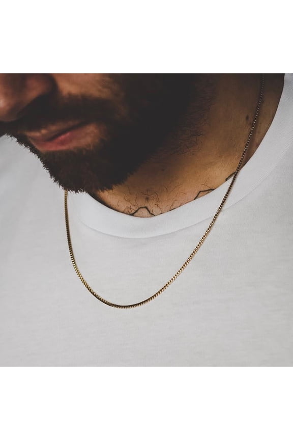 Mens Box Chain Necklaces,Delicate Square Links 14K Yellow Gold Chains For Men Women Jewelry Gift,2/3mm 18To24 Inch