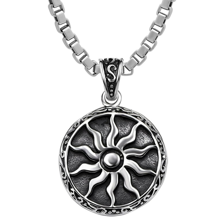 Mens Box Link Chain Talisman pendant Necklace 100 Sterling Silver Men Vintage Original Jewelry Nordic