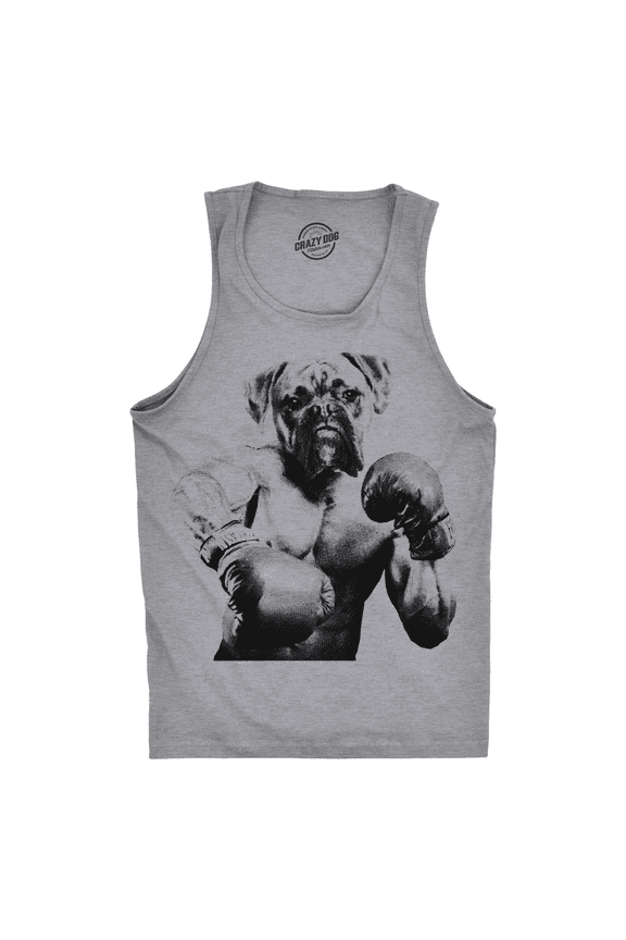 Mens Boxer Boxing Fitness Tank Top Funny Workout Puppy Dog Tee for Guys