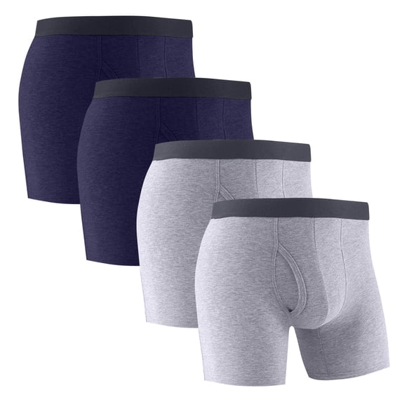 Mens Boxer Briefs 4 Pack Cotton Underwear with Fold Front Solid Color Breathable High Waisted Multipack Full-Coverage Moisture-Wick Boxers