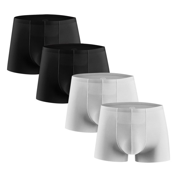 Mens Boxer Briefs 4 Pack High Waisted No Show Silk Underwear Boys Casual Multipack Stretchy Breathable Quick-Drying Athletic Workout Boxers