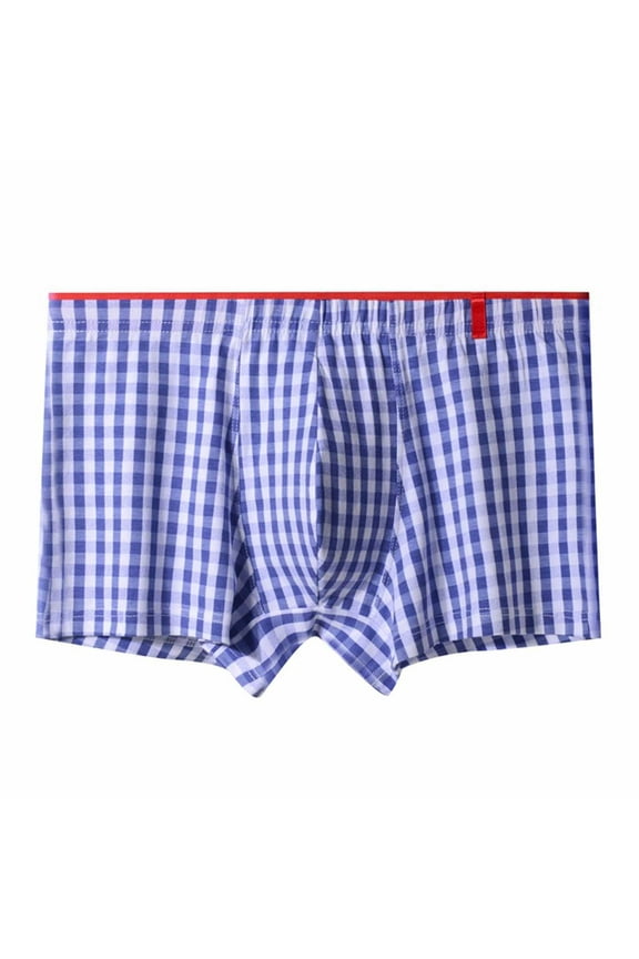 Mens Boxer Briefs Breathable Underwear Casual Lightweight Plaid Printed Mid Waisted Loose Comfort Loungewear Athletic Workout Boxers