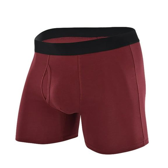 Mens Boxer Briefs Soft Cotton Underwear Moisture-Wicking Breathable Trunks Tagless Underpants for Men(Wine,3XL)