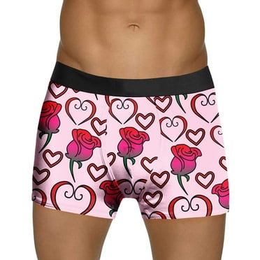 Mens Boxer Briefs Valentine's Day Heart Printing Stretch Underwear For Men Comfortable Low Rise Trunk Underpants Pink S