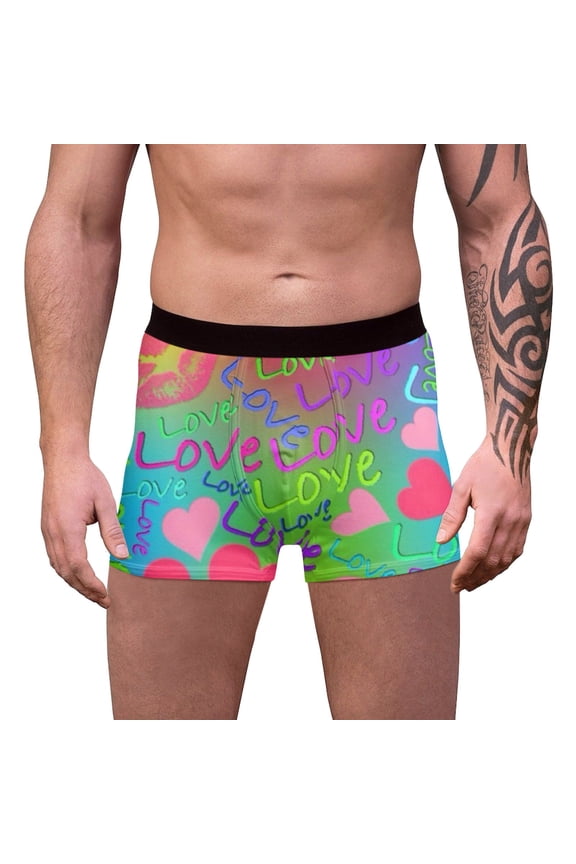 Mens Boxer Briefs Valentine's Day Red Hearts Pattern Underwear Love Boxer for Men Fun Underwear Shorts Green L