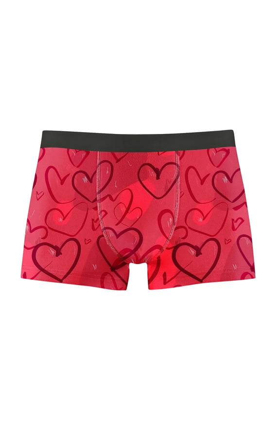Mens Boxer Briefs with Red Heart Pattern - Soft Stretchy Breathable Underwear, Valentine's Day Gift for Him, Sizes S-XXXL,Size M