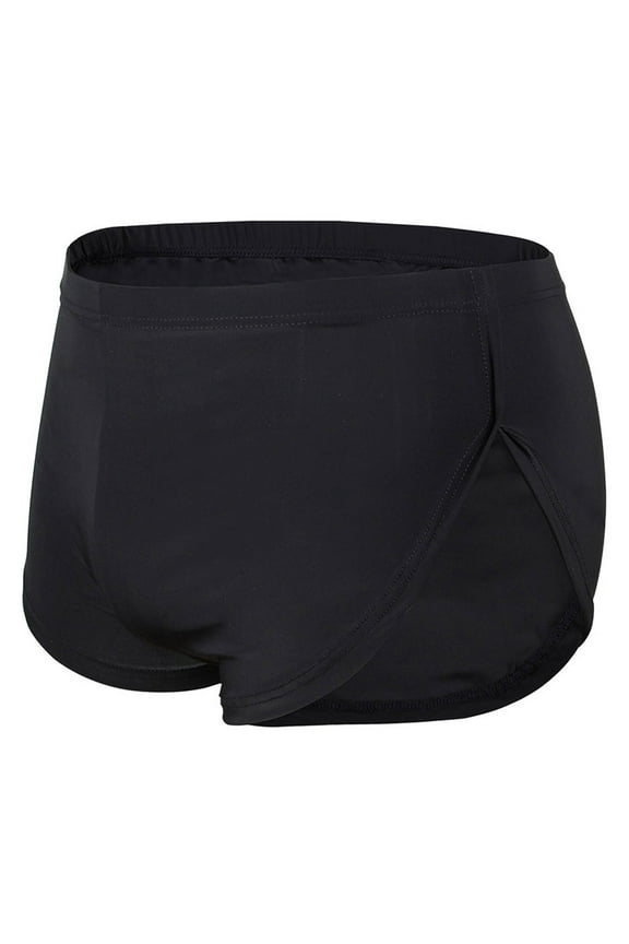 Mens Boxers Briefs Underwear Breathable Mid Waisted Stretchy Slim-Fit Side Slit High-Cut Comfort Solid Color Boxers Shorts